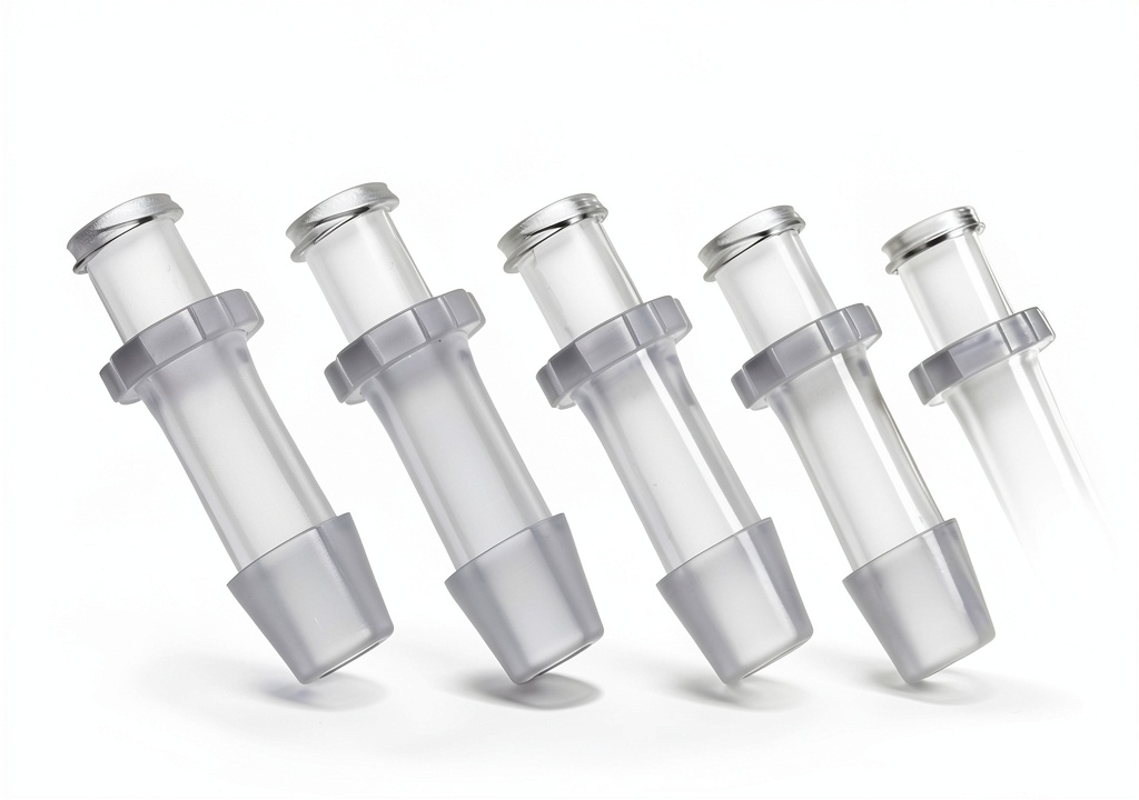 Clear plastic luer lock connectors in a laboratory setup