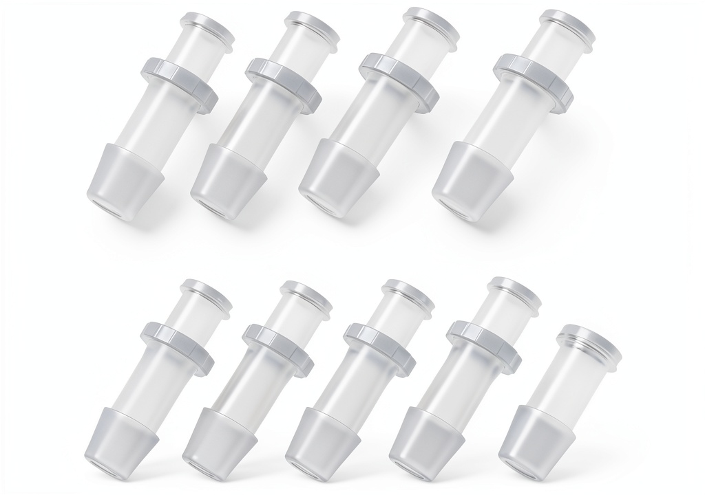 LUORNG 1/4 inch Luer Lock Connector showing transparent polypropylene material and barb design