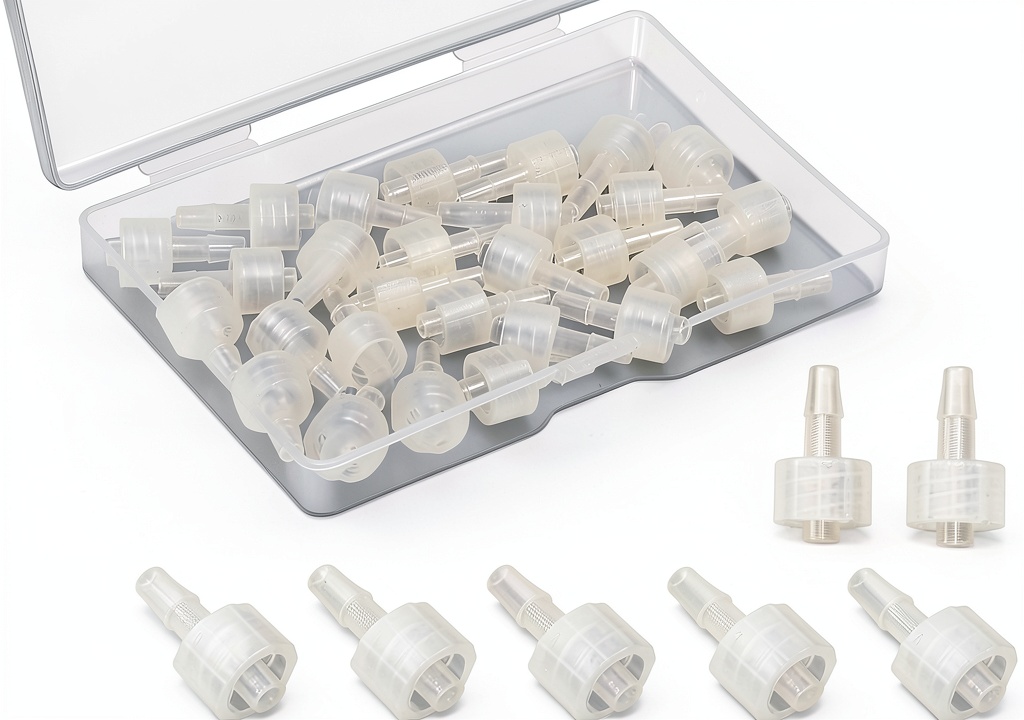 Pavo Luer-to-Barbed Straight Fitting connected to tubing in a lab setting