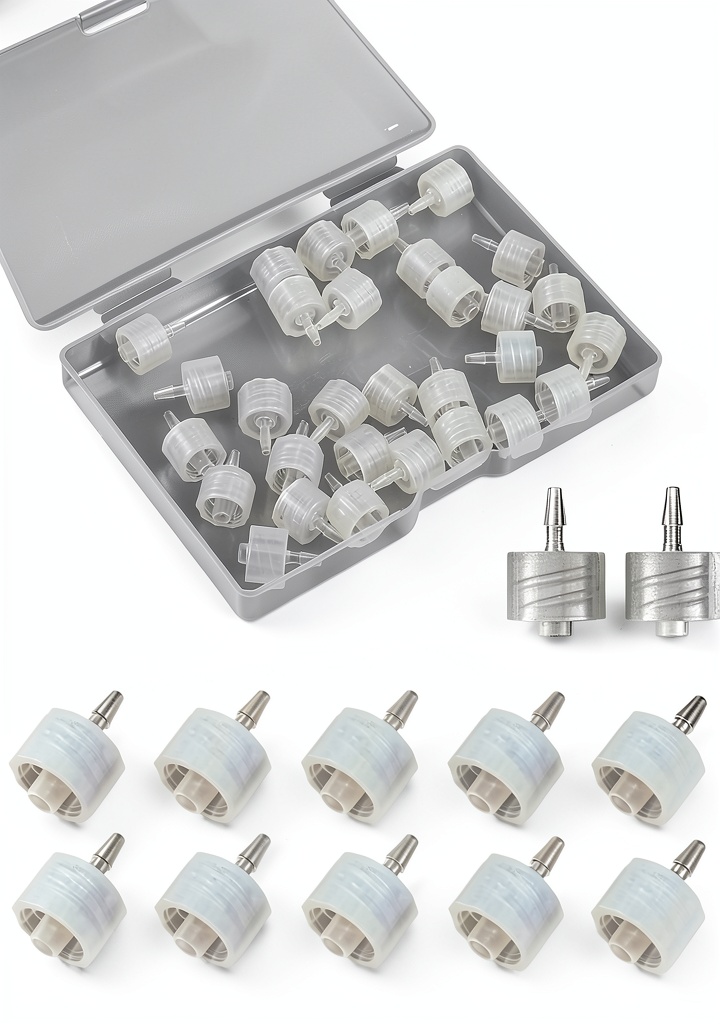 Clear Luer lock adapter connecting tubing in a laboratory setting