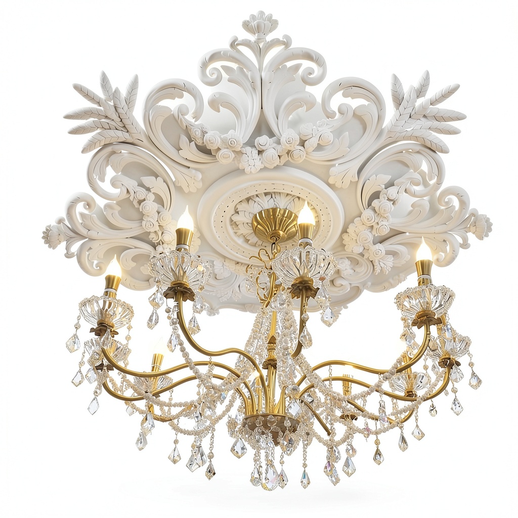 Installing Foxtell White French Ceiling Medallion Home Decor on a living room ceiling